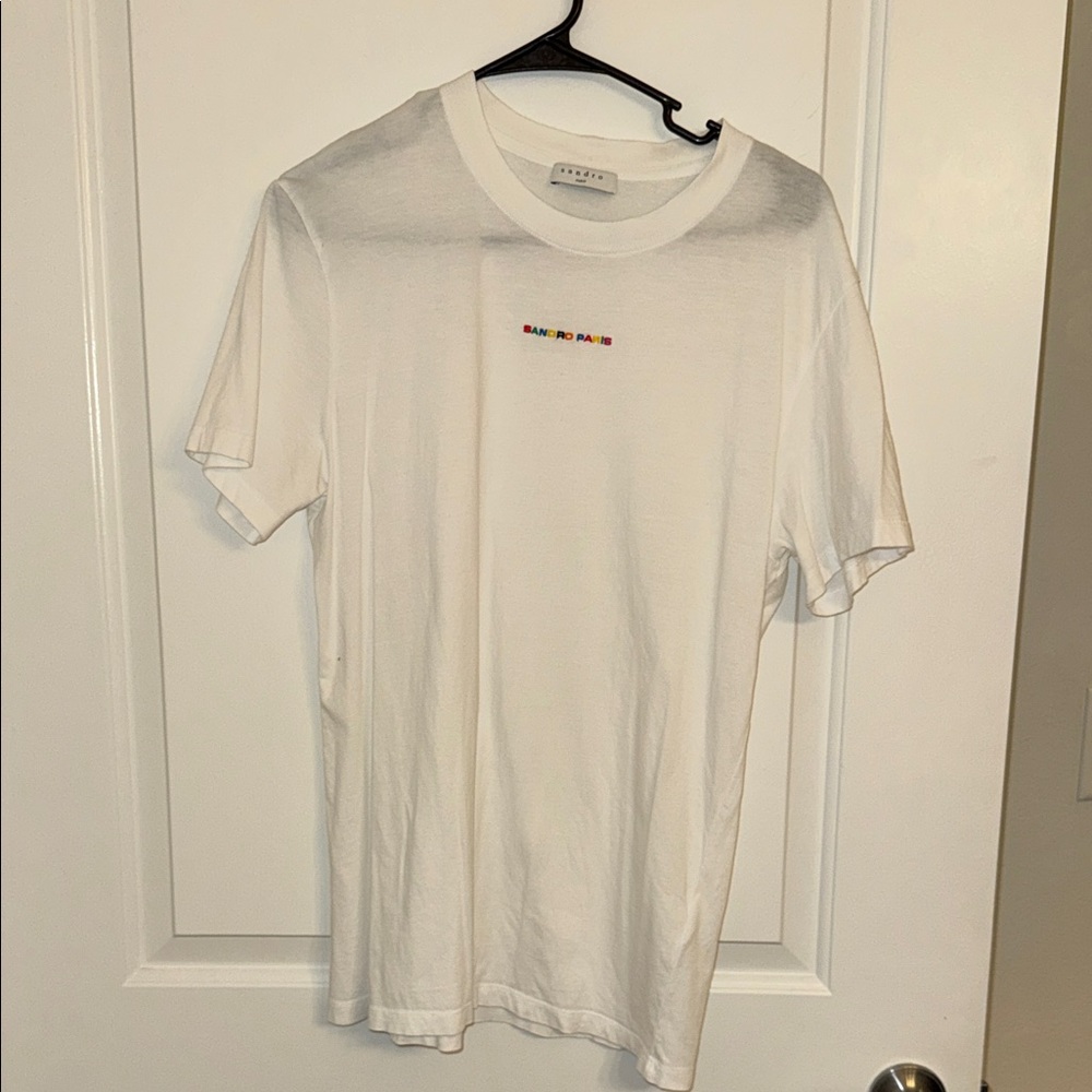 Sandro White Tee with Colorful Logo